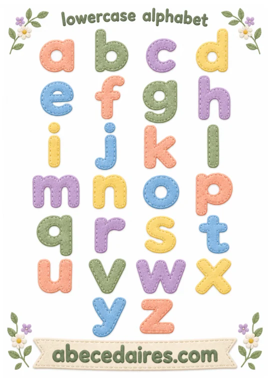 English alphabet poster from A to Z, style lowercase alphabet — garden, par Abecedaires.com.